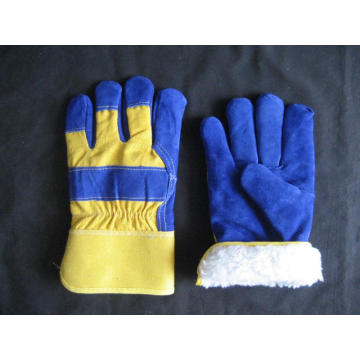 Blue Cow Split Leather Palm Glove with Cotton Back